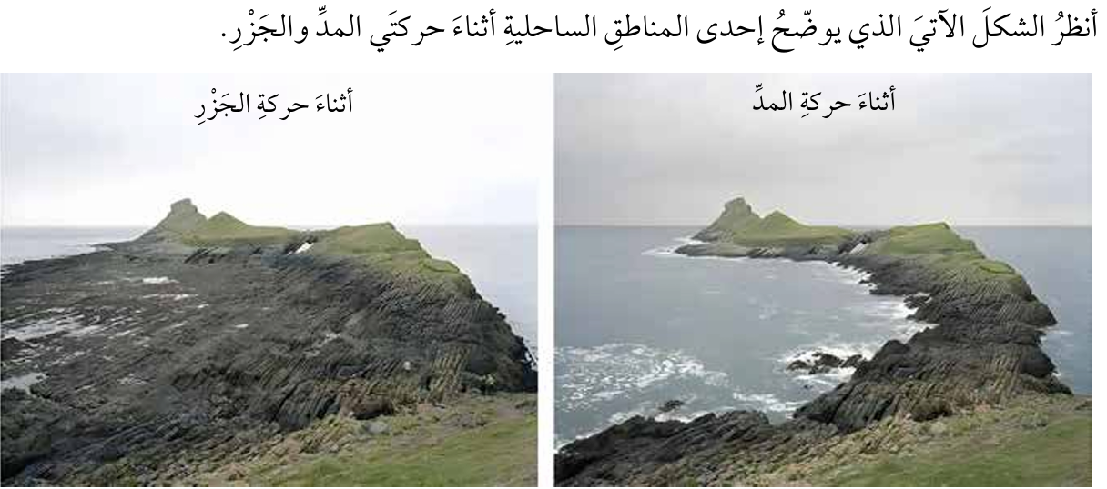 منطقة ساحلية اثناء حركتي المد والجزر